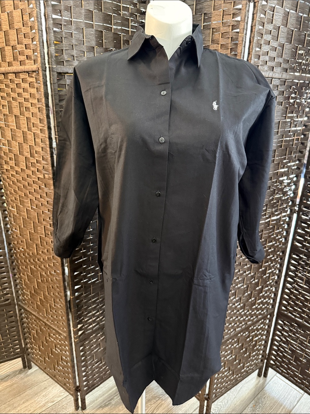 Black Button-Front Shirt Dress with pockets